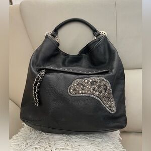 Betsey Johnson Studded Purse Handbag Black Leather Vtg Y2K